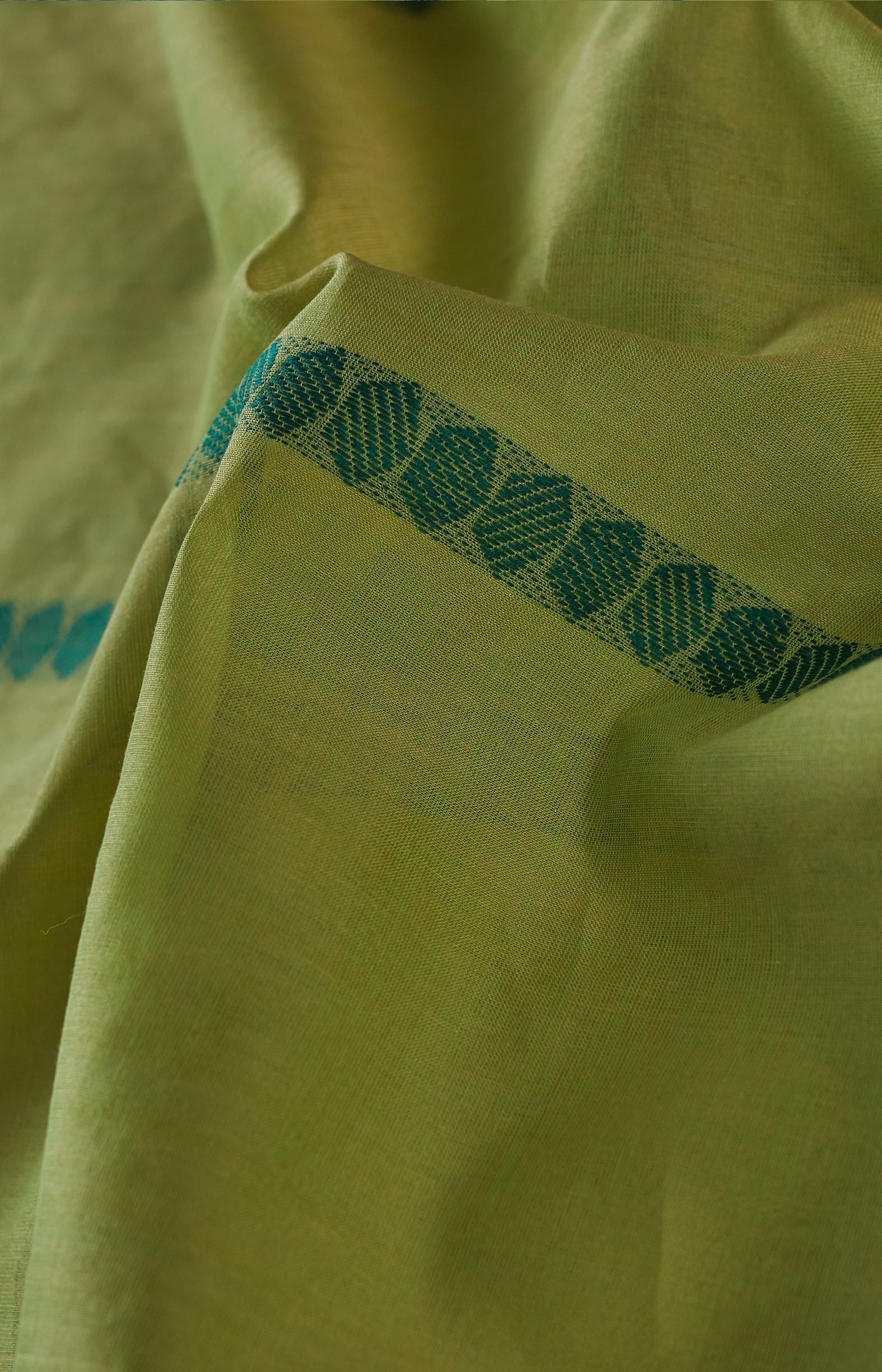 Olive Green, Handwoven Organic Cotton, Plain Weave , Jacquard, Work Wear, Jari , Striped Saree